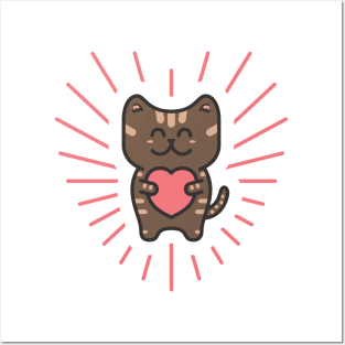 Cute Brown Tabby Love Cat Posters and Art